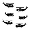 set helicopters black silhouettes. 2d flat vector Royalty Free Stock Photo