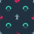 Set Helmet, Bungee jumping and Parachute on seamless pattern. Vector Royalty Free Stock Photo
