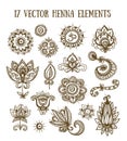 Set of henna elements based on traditional Asian elements Paisley