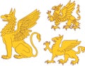 Set of heraldic griffins Royalty Free Stock Photo