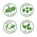 Set of herbs labels. 100 organic. Vector illustration