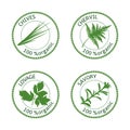 Set of herbs labels. 100 organic. Vector illustration