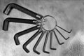 Set of hex allen keys on steel background Royalty Free Stock Photo