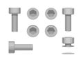 Set of hex slot machine screw on white background