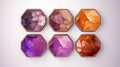 Set Of 4 Hexagon Shaped Stones Watercolor Paintings In Purple Colors