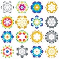 Set of 16 Hexagon star icon colorful