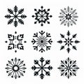 Hibernation Themed Vector Art: Symmetrical Black And White Snowflakes