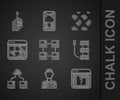 Set Hierarchy organogram chart, Analyst engineer, File missing, Server, Cloud technology data transfer, Different files Royalty Free Stock Photo