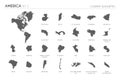 Set of 24 high detailed silhouette maps of American Countries and territories, and map of America vector illustration Royalty Free Stock Photo