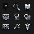 Set High-speed train, Hand with taxi, Scooter, Location bus, Computer call service, Train and Road sign for stand icon