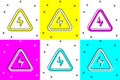 Set High voltage icon isolated on color background. Danger symbol. Arrow in triangle. Warning icon. Vector Royalty Free Stock Photo