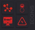 Set High voltage, Molecule, Test tube and flask and Equation solution icon. Vector