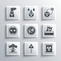 Set High voltage sign, Radioactive waste in barrel, Molecule, Nuclear explosion, Electrical outlet, power plant and