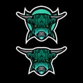 Green Highland cattle Vector mascot