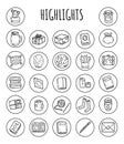 Set of highlights cartoon media icons. Comic style graphic symbols. Emblems for social media, planners, stationary, web design.