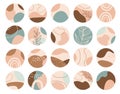 Set of Highlights cover icons. Round texture and floral icons for social media stories in pastel colours. Abstract backgrounds