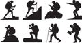 Set of hiker silhouettes on transparent background vector art illustration Royalty Free Stock Photo