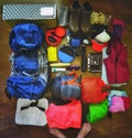 Set of hiking gear to mountains