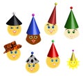 Party oloros smileys in caps. Royalty Free Stock Photo