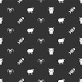 Set Hippo or Hippopotamus, Fish skeleton, Head of goat ram and Sheep on seamless pattern. Vector Royalty Free Stock Photo