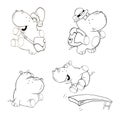 A set of hippos. Coloring book