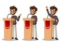 Set of hipster businessman giving a speech behind rostrum Royalty Free Stock Photo