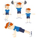 Set of Hipster funny sportsmen doing exercises. Flat style