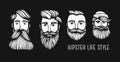 Set Hipster heads with beards. Hand-Drawn Doodle. Vector Illustration - stock vector. Hand drawn cartoon character