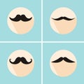 Set of hipster mustache with long flat shadow.