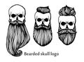 Set of Hipster skull heads with beards. Hand-Drawn Doodle. Vector Illustration - stock vector. Hand drawn cartoon