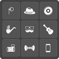 Set of 9 hipster web and mobile icons. Vector. Royalty Free Stock Photo