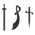 Set of historical swords saber silhouettes. Illustration with vector slashing weapons. Cavalry sword, sabre on a white Royalty Free Stock Photo