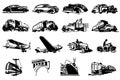 Set of historical transportation icons or pictograms