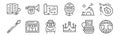 Set of 12 history icons. outline thin line icons such as vitruvian man, crown, treasure, cave, map, horn Royalty Free Stock Photo