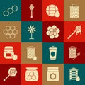 Set Hive for bees, Honeycomb with honey dipper stickicon, dripping, map of the world, Flower, and Bee and honeycomb icon