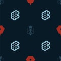 Set Hive for bees, Queen and Honeycomb on seamless pattern. Vector Royalty Free Stock Photo