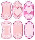 Set of holiday banners and labels in pink colors with white lace