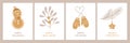 Set of holiday cards with illustrations and congratulatory phrases