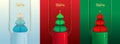 Set of holiday Christmas showcase backgrounds with 3d podium and Christmas tree. Royalty Free Stock Photo