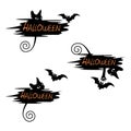 A set of holiday labels for Halloween with a black cat