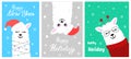 Set of holiday greeting card with white llama and snowflake. Vector hand-drawn illustration. Cute card for your design