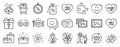 Set of Holidays icons, such as True love, Fireworks, Present box. Vector