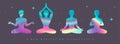 Set of holographic meditating men silhouettes. Royalty Free Stock Photo