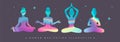 Set of holographic meditating woman silhouettes. Royalty Free Stock Photo