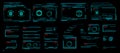 Set holographic neon frames. Concept design holographic monitor with description and HUD data for personal PC. Holographic frames