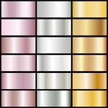 A set of holographic textures made of gold, silver, and pink foil. Vector graphics of glowing rainbow patterns.