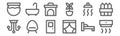 set of 12 home decoration icons. outline thin line icons such as air conditioner, curtain, couch, extractor hood, fireplace,