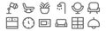 Set of 12 home decoration icons. outline thin line icons such as lamp, sofa, clock, hand mirror, plant, rocking chair