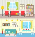 Set Home Interiors. Design of Living Rooms Royalty Free Stock Photo