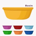 Set of home plastic basins. Collection of various basins for food or home cleaning Vector set of containers illustration